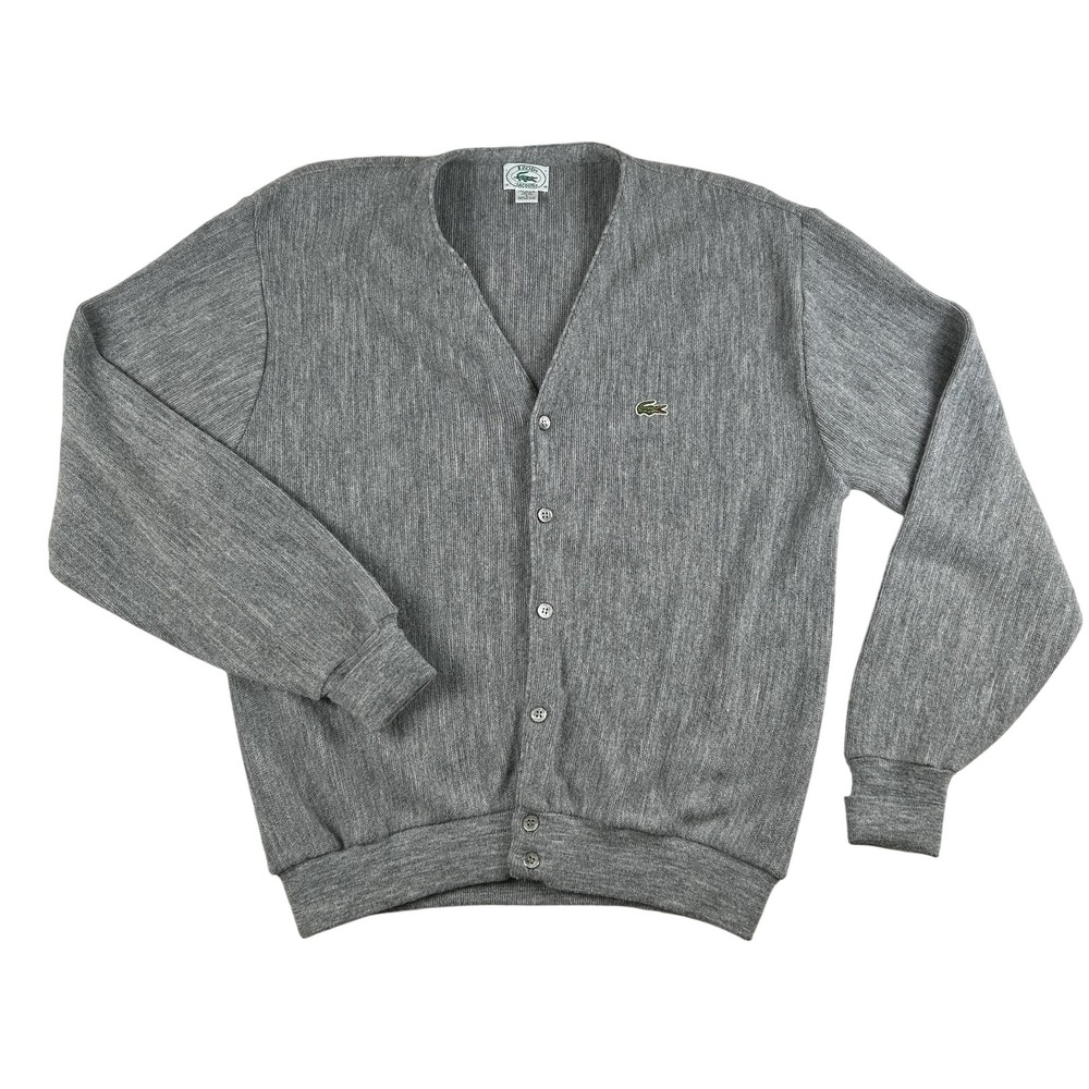 Vintage Izod Lacoste Sweater Mens Large Gray Cardigan‎ USA Made Alligator 80s